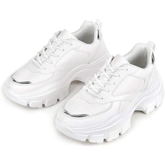 Women's Chunky Platform Sneakers Lace-Up Casual Fashion Walking Sport  Shoes - Picture 2 of 9